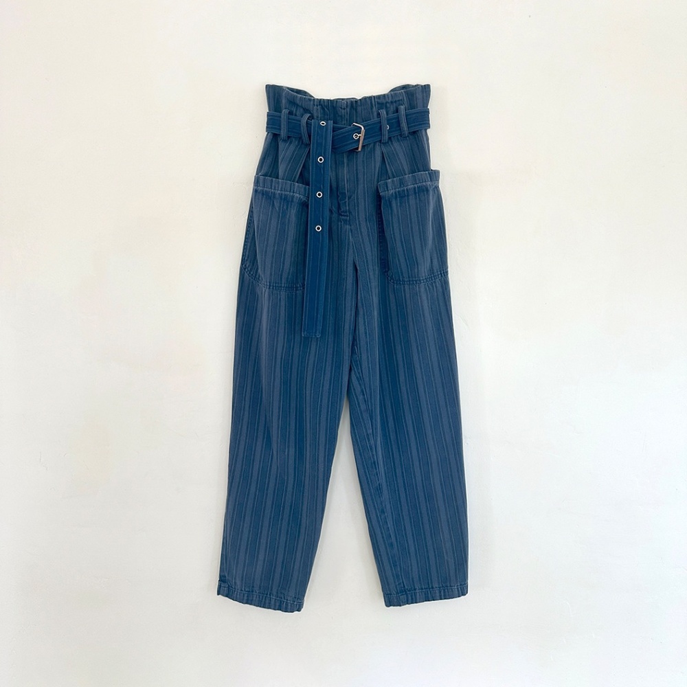 Caron Callahan Devon Pant highwaisted belted elastic paperbag waist cotton XS S